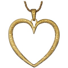 Neiman Marcus Oversized Gold Heart Pendant and Chain