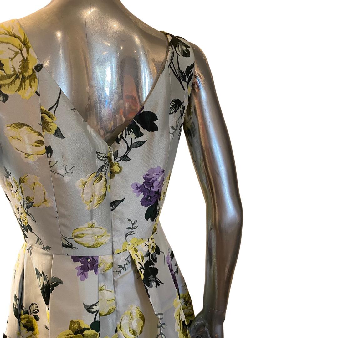 Gray Neiman Marcus Private Label English Floral Jacquard Flare Dress Size 2