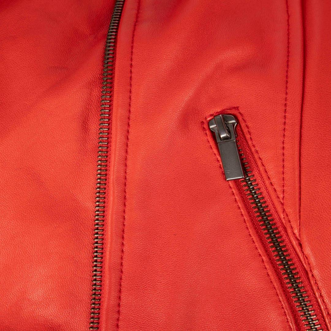 Arancia Giacca in pelle rossa Neiman Marcus taglia XS in vendita