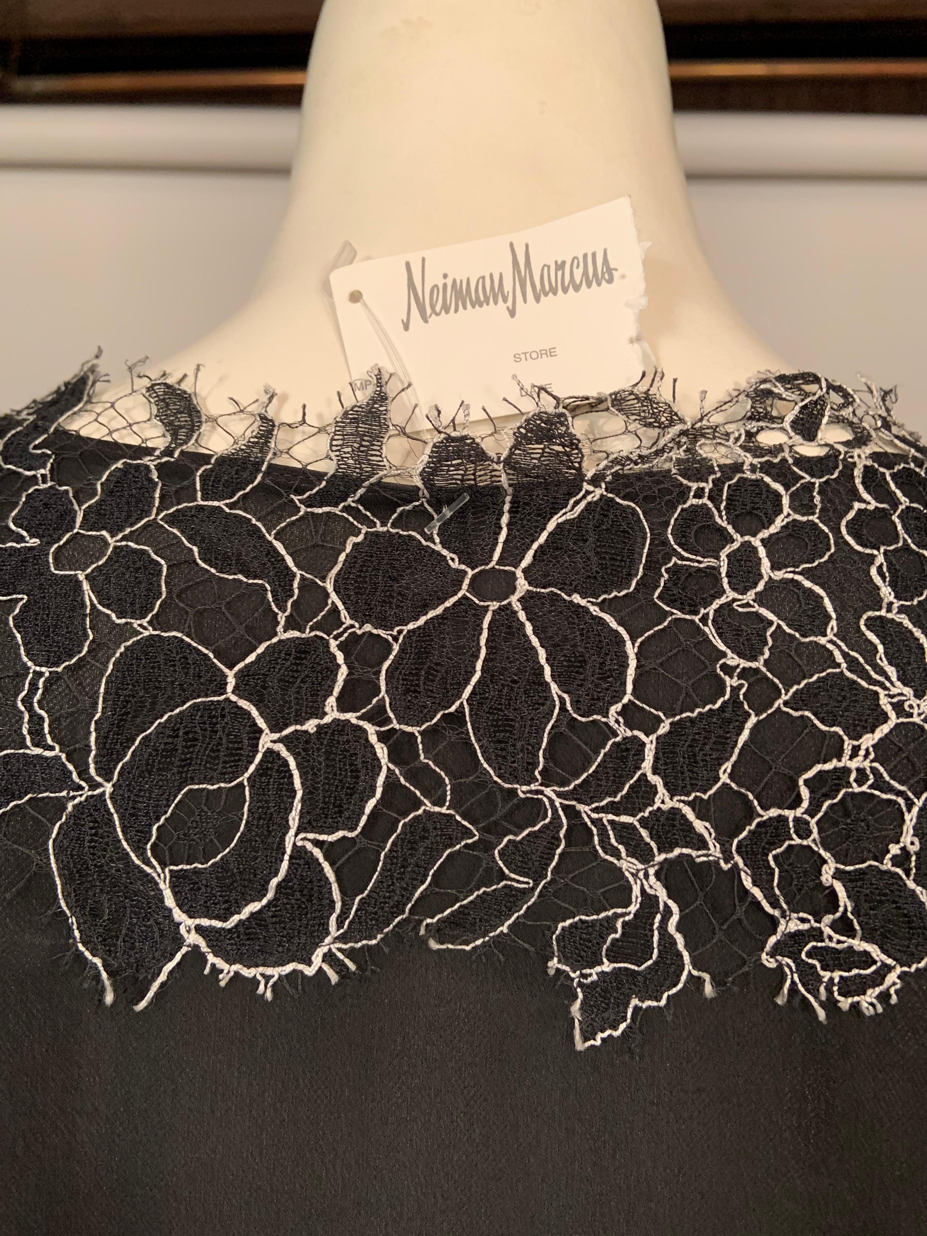 Women's Neiman Marcus Silk Chiffon Blouse Black and White Spider Web Lace Never Worn  For Sale