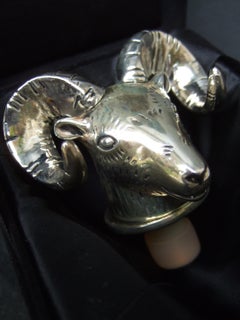NEIMAN MARCUS Silver Plated Ram's Head Bottle Stopper in NM Box c 1990s
