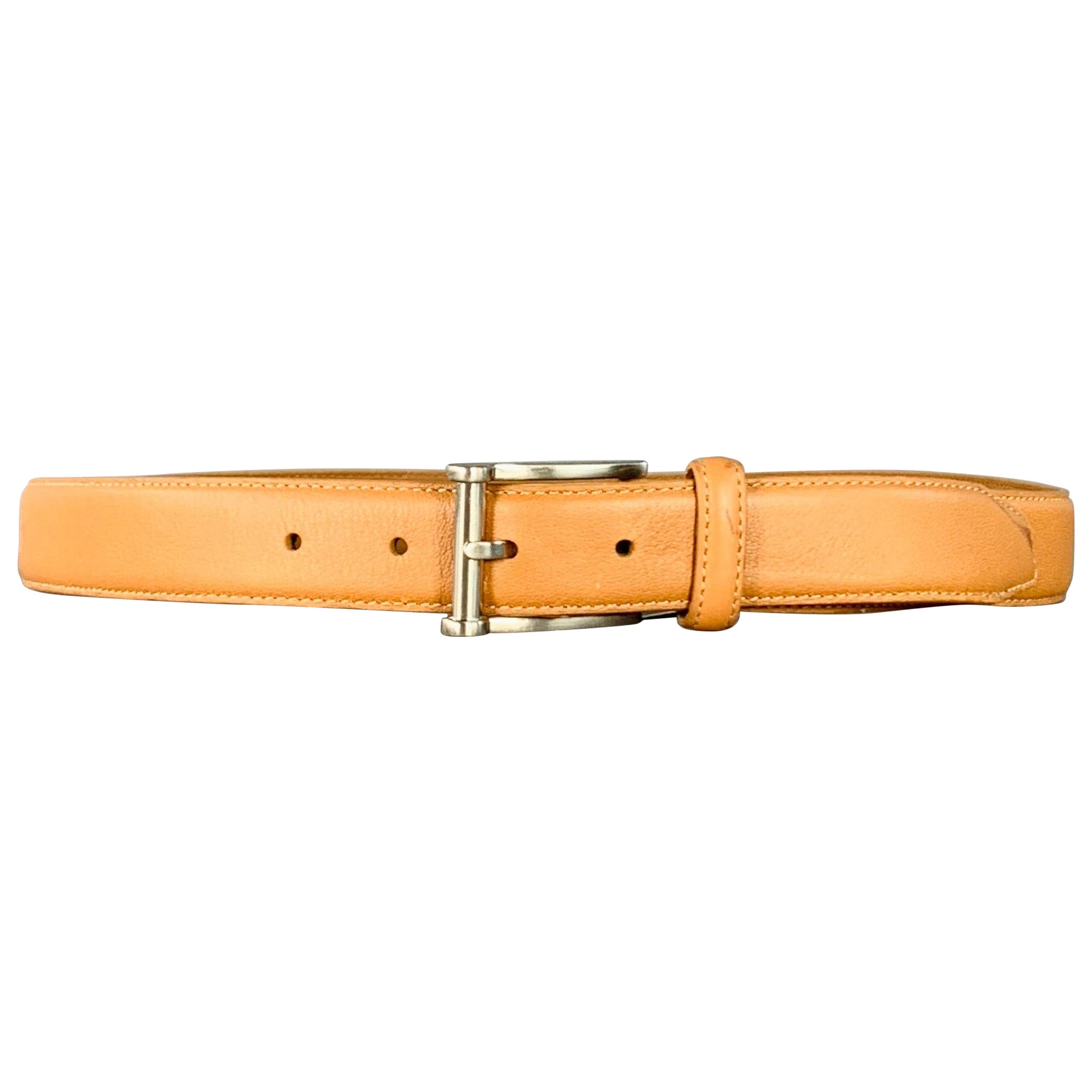 NEIMAN MARCUS Talla 32 Cinturón de cuero plateado camel en venta