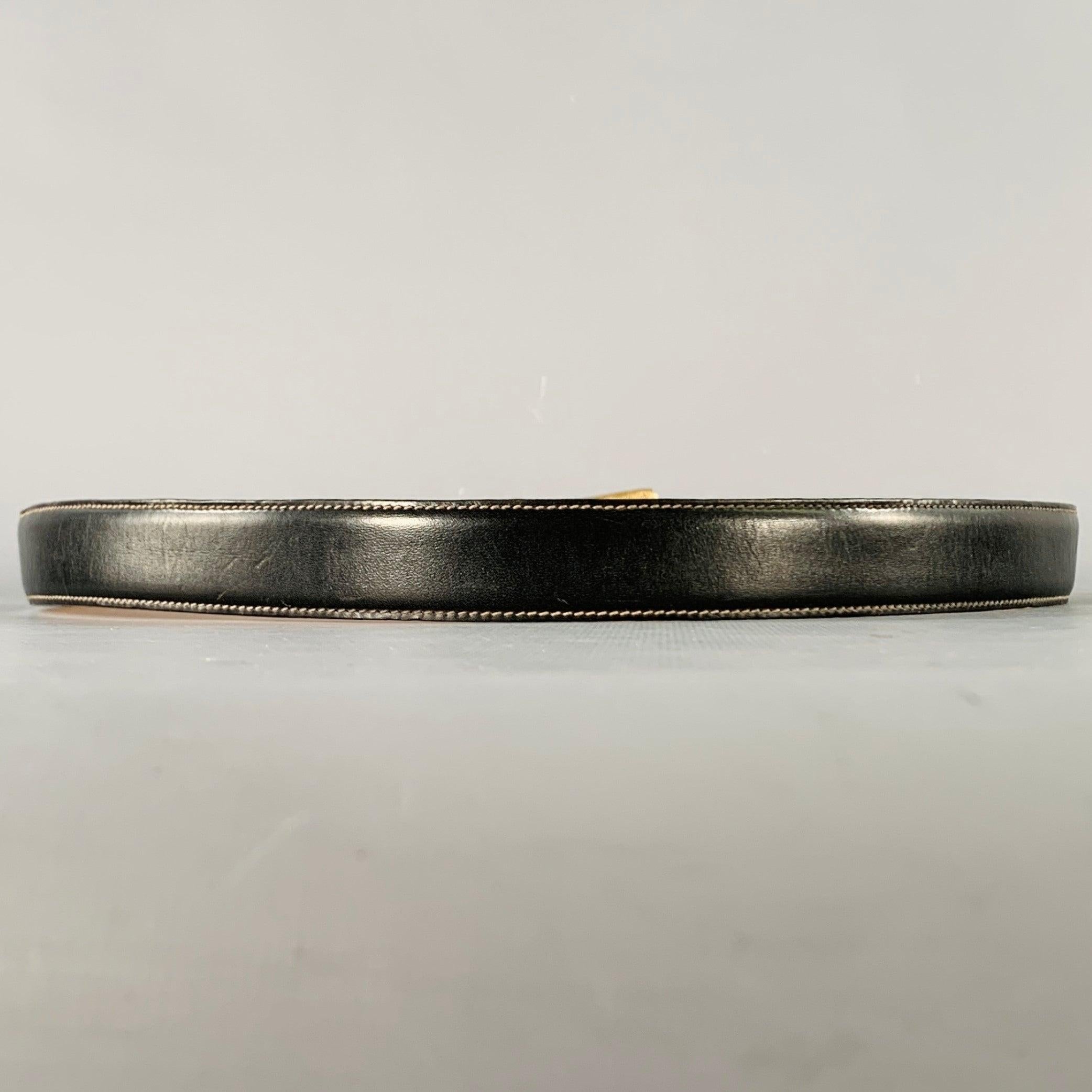 NEIMAN MARCUS Size 36 Black Brass Leather Belt In Good Condition For Sale In San Francisco, CA