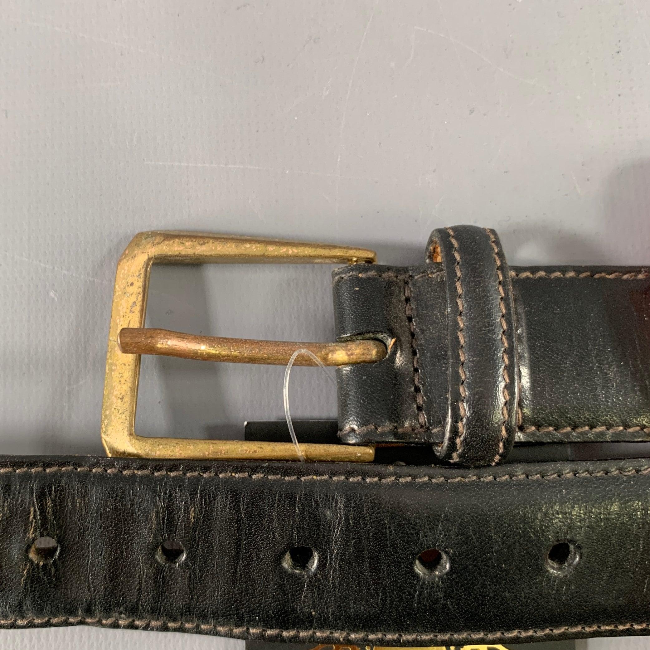 NEIMAN MARCUS Size 36 Black Brass Leather Belt For Sale 1