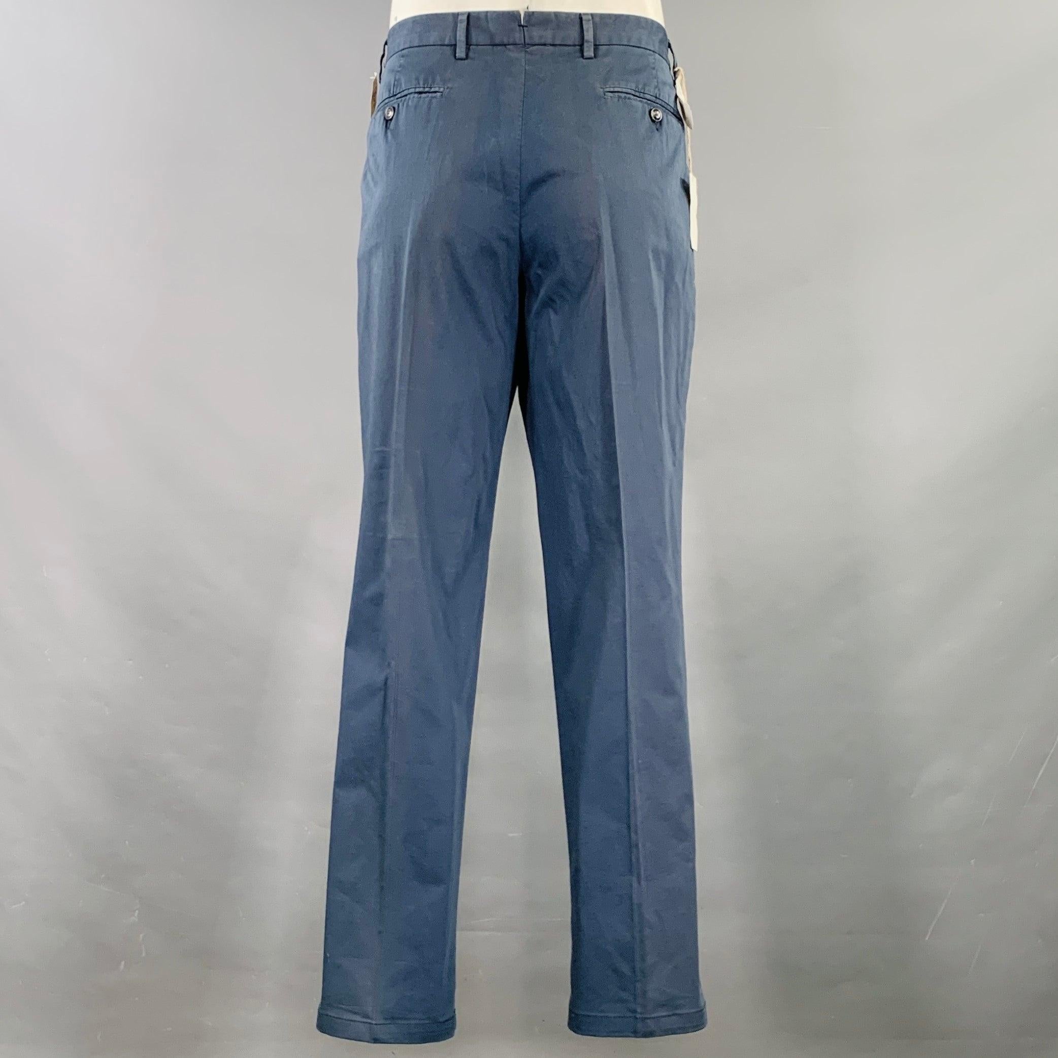 NEIMAN MARCUS casual pants
in a powder blue cotton stretch blend fabric featuring a flat front style, straight leg, and zip fly closure. Made in Italy.New with Tags. 

Marked:   IT 56 

Measurements: 
  Waist: 40 inches Rise: 9.5 inches Inseam: 32