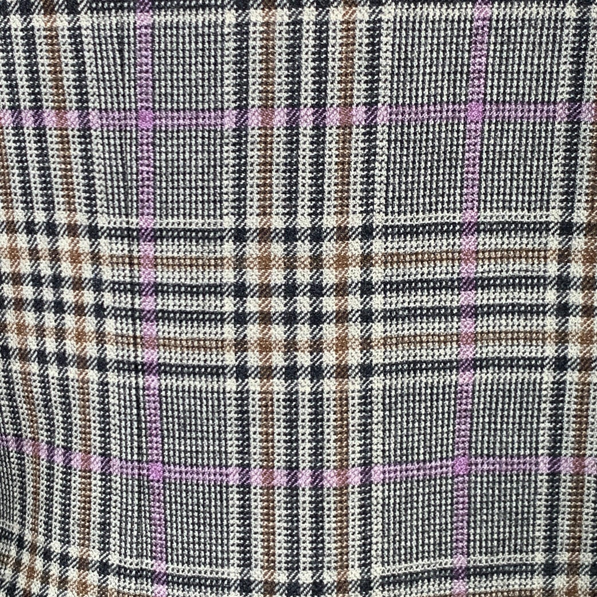 NEIMAN MARCUS sport coat
in a
grey, brown, and purple wool featuring a plaid pattern, notch lapel, double vented back, and double button closure. Made in Italy.Excellent Pre-Owned Condition. 

Marked:   46R 

Measurements: 
 
Shoulder: 19 inches