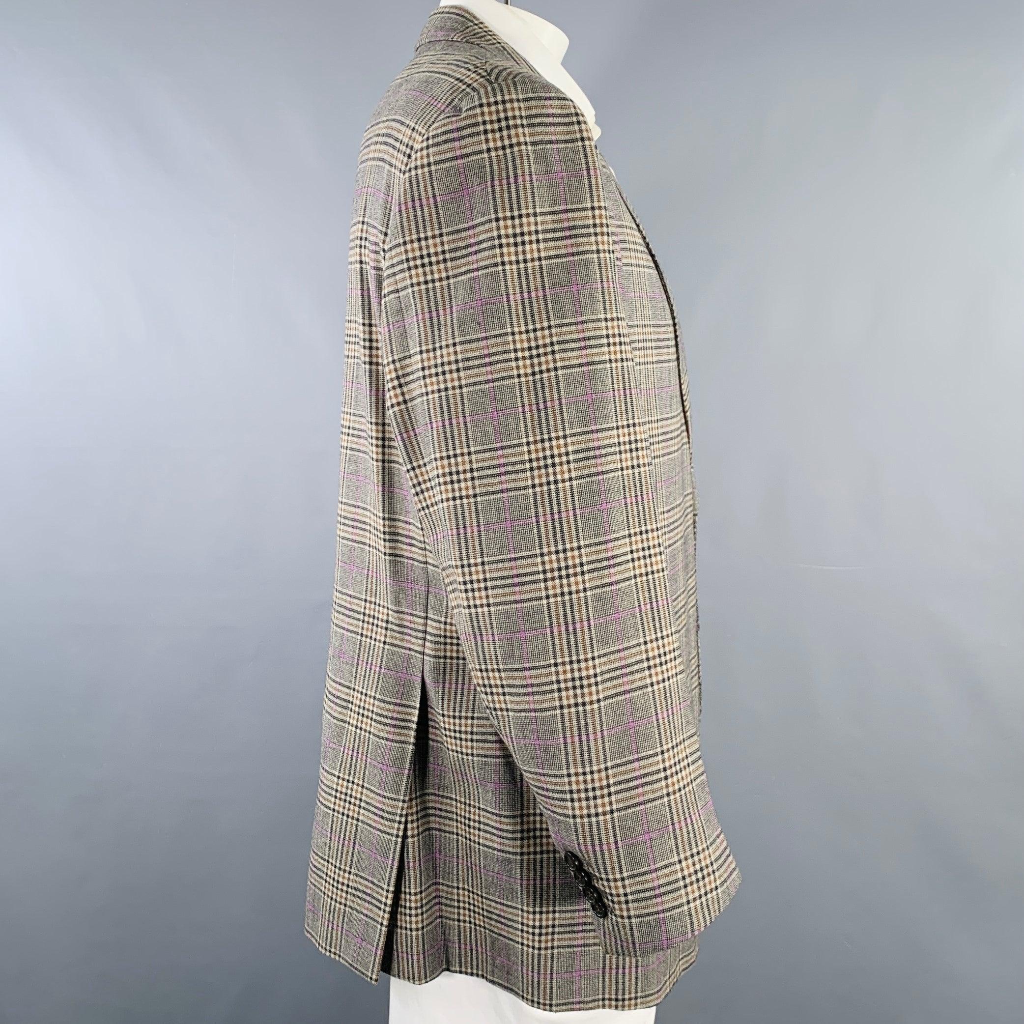 NEIMAN MARCUS Size 46 Regular Grey Brown Purple Plaid Wool Sport Coat In Excellent Condition For Sale In San Francisco, CA