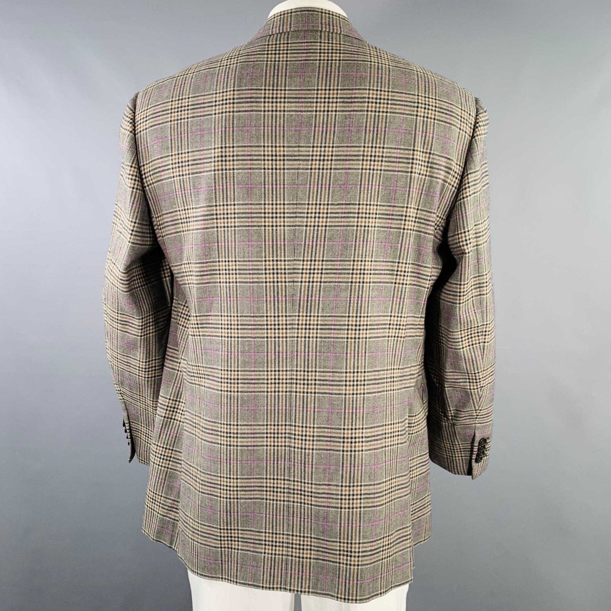 Men's NEIMAN MARCUS Size 46 Regular Grey Brown Purple Plaid Wool Sport Coat For Sale