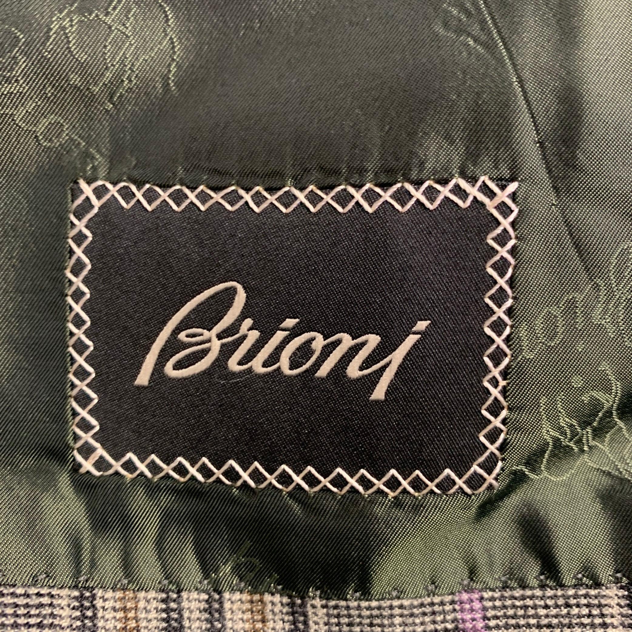 NEIMAN MARCUS Size 46 Regular Grey Brown Purple Plaid Wool Sport Coat For Sale 2