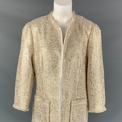 NEIMAN MARCUS Size L Gold & Cream Polyester Blend Tweed Coat