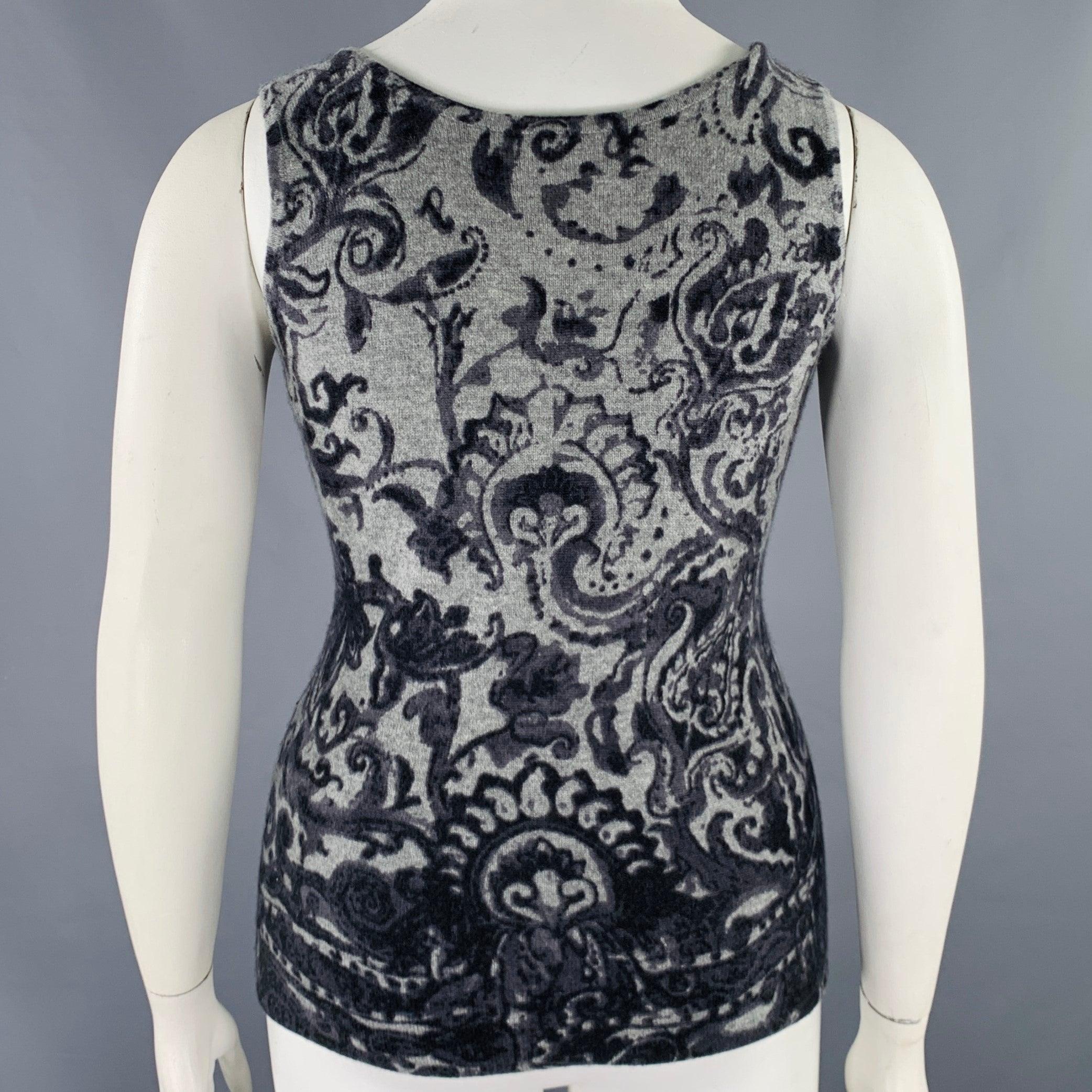 Black NEIMAN MARCUS Size L Grey Charcoal Cashmere Paisley Tank Casual Top For Sale