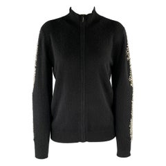 NEIMAN MARCUS Size M Black Cashmere Embellishment Zip Up Cardigan