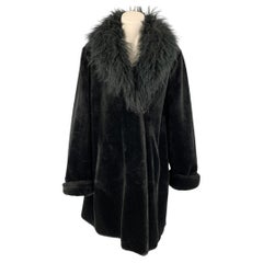 NEIMAN MARCUS Size M Black Modacrylic Faux Fur Notch Lapel Coat