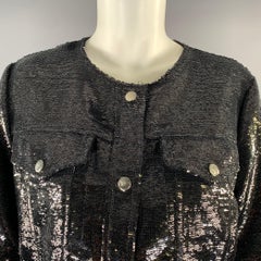 NEIMAN MARCUS Size M Black Polyethylene Blend Sequined Snaps Jacket