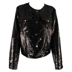 NEIMAN MARCUS Size M Black Polyethylene Blend Sequined Snaps Jacket