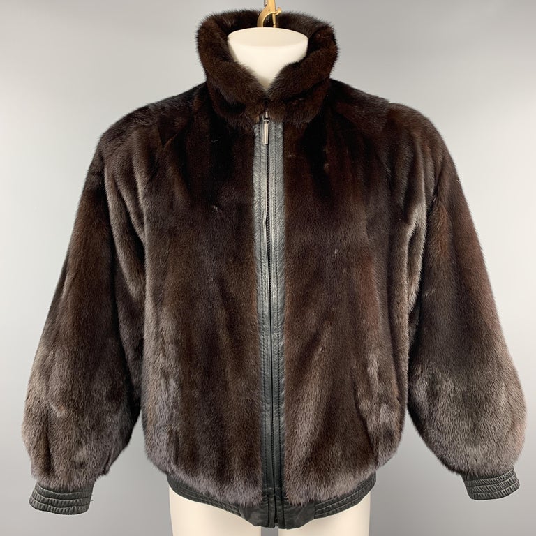 NEIMAN MARCUS Size M Brown Fur and Black Leather Reversible Jacket at ...
