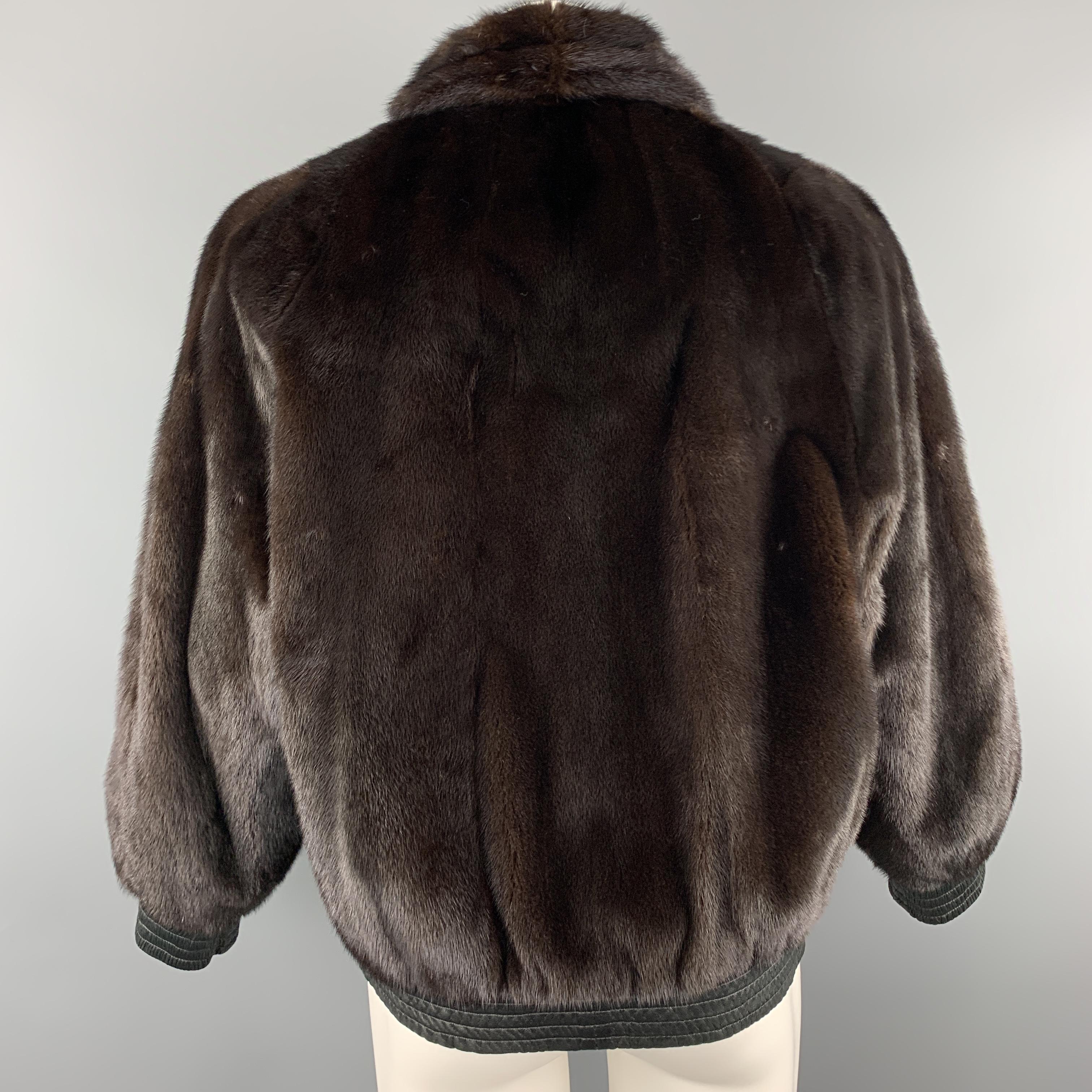 NEIMAN MARCUS Size M Brown Fur & Black Leather Reversible Jacket In Excellent Condition In San Francisco, CA