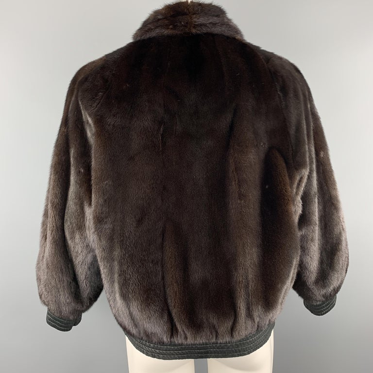 NEIMAN MARCUS Size M Brown Fur and Black Leather Reversible Jacket at ...
