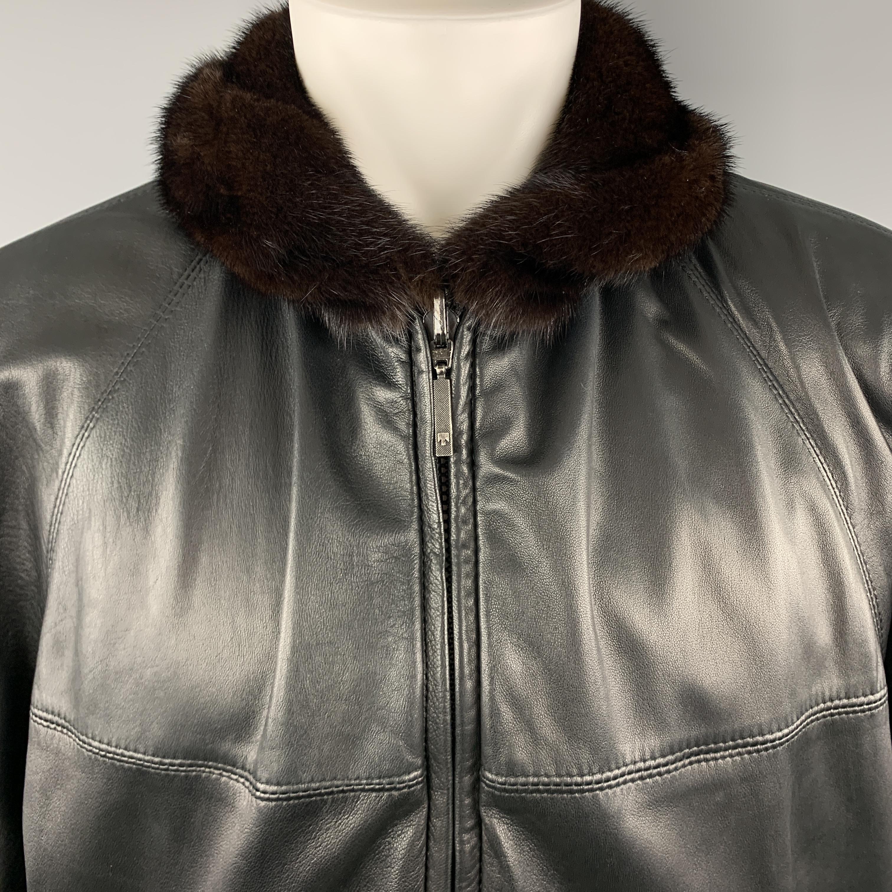 Men's NEIMAN MARCUS Size M Brown Fur & Black Leather Reversible Jacket