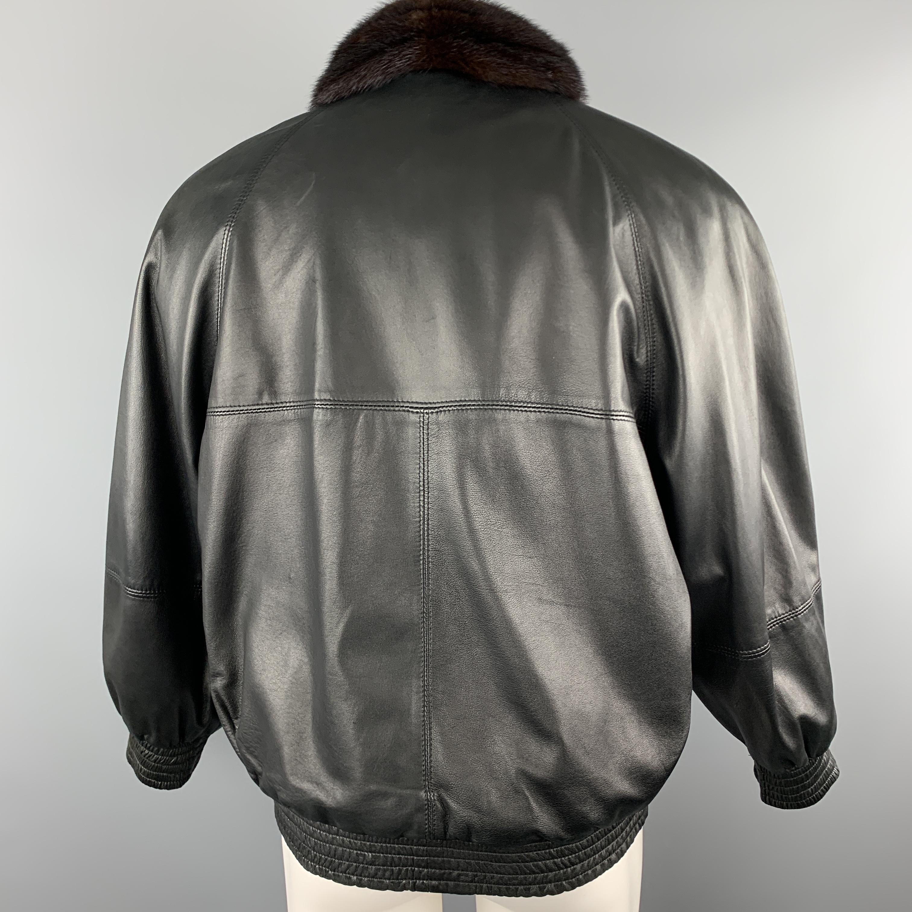 NEIMAN MARCUS Size M Brown Fur & Black Leather Reversible Jacket 2
