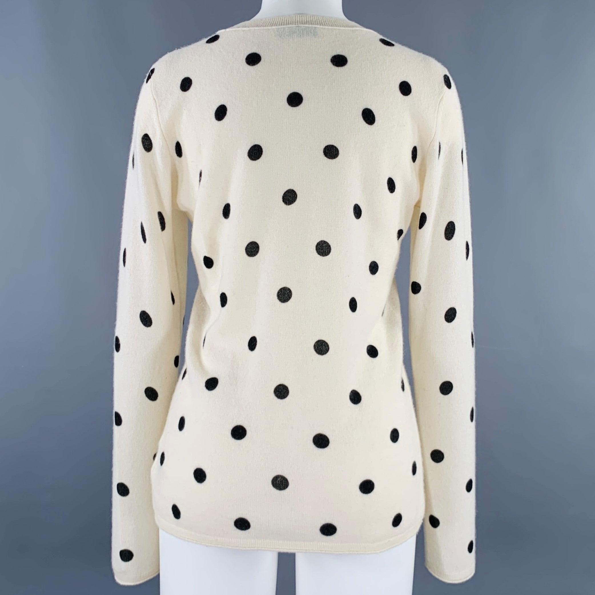 NEIMAN MARCUS Size S Beige Black Cashmere Polka Dot Crew Neck Pullover In Good Condition For Sale In San Francisco, CA
