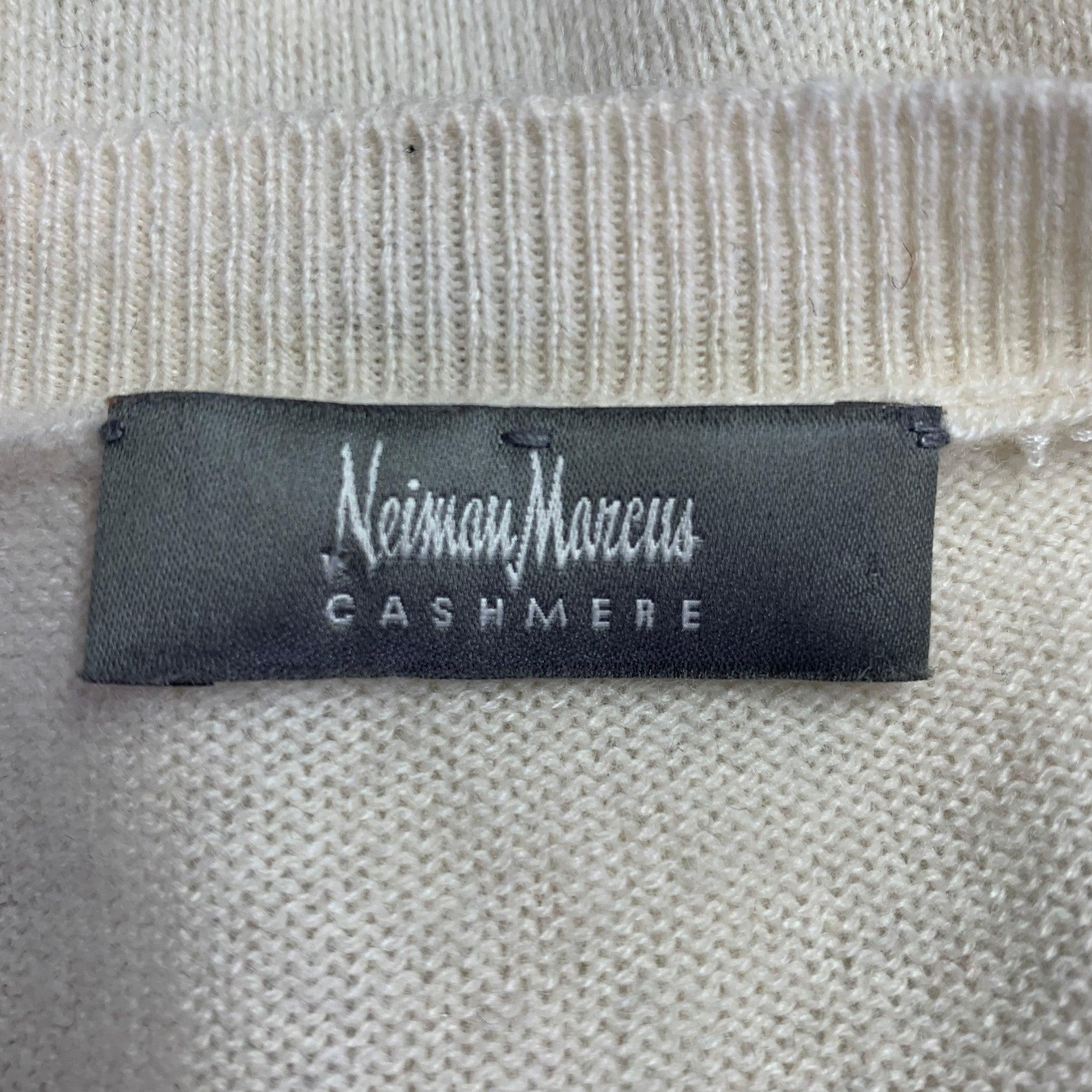 NEIMAN MARCUS Size S Beige Black Cashmere Polka Dot Crew Neck Pullover For Sale 1