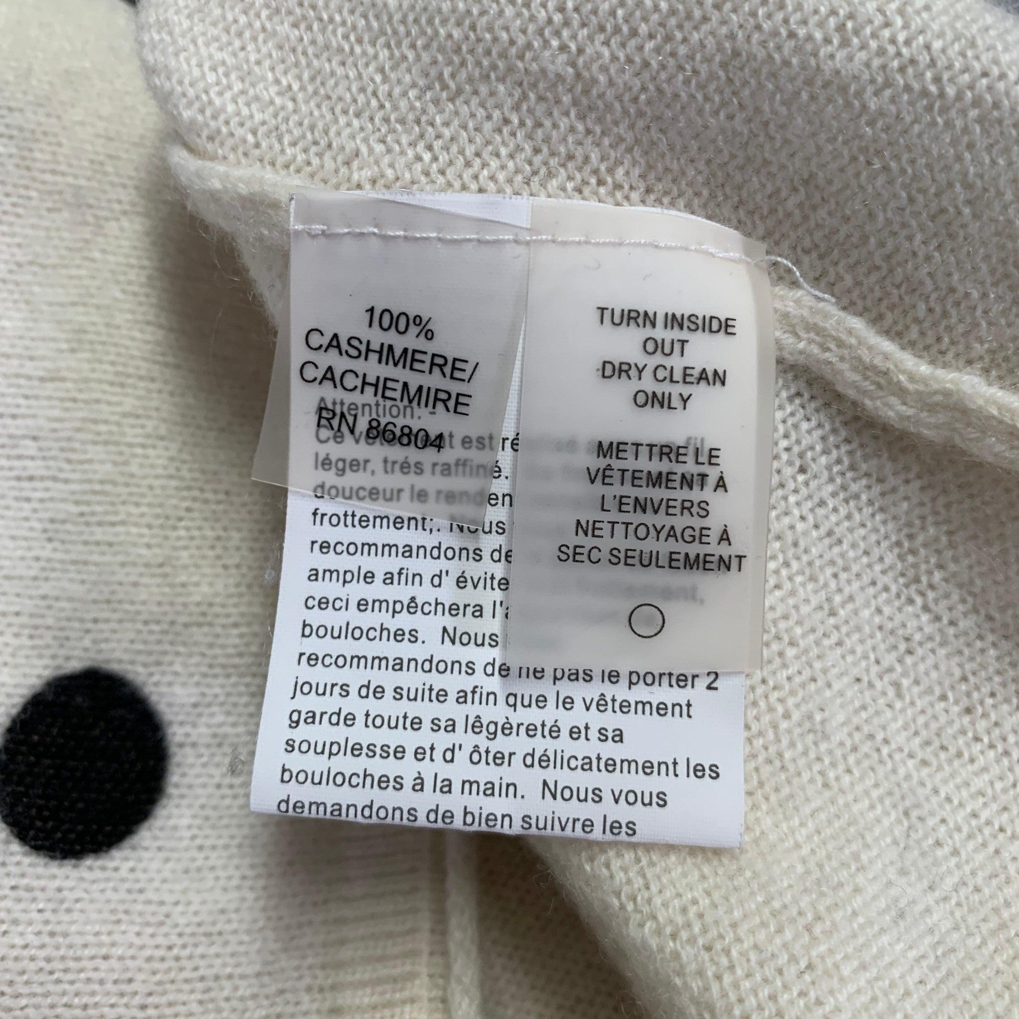 NEIMAN MARCUS Size S Beige Black Cashmere Polka Dot Crew Neck Pullover For Sale 2