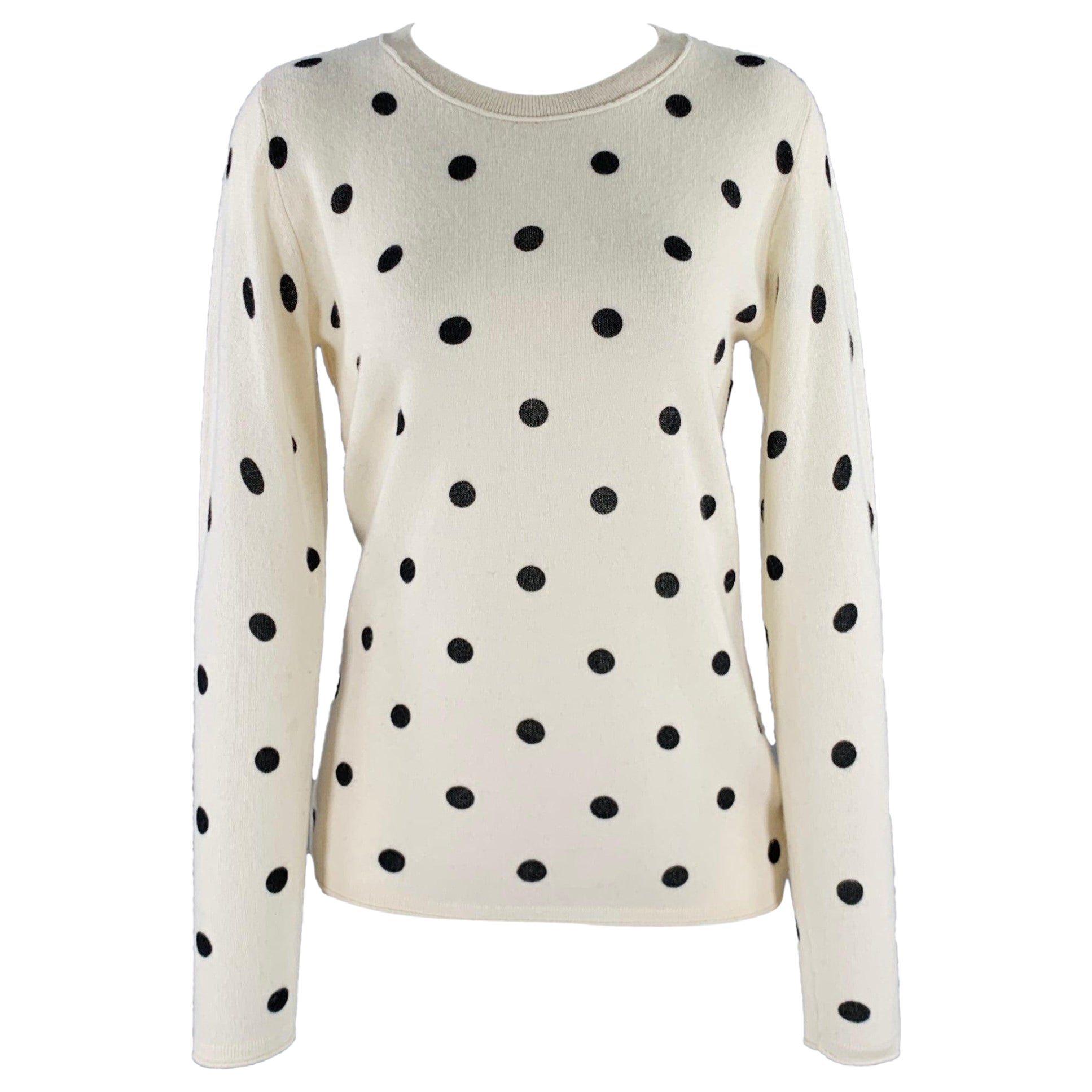 Neiman Marcus Taglia S Beige Nero Cashmere Dot Dot Dot Pullover Girocollo