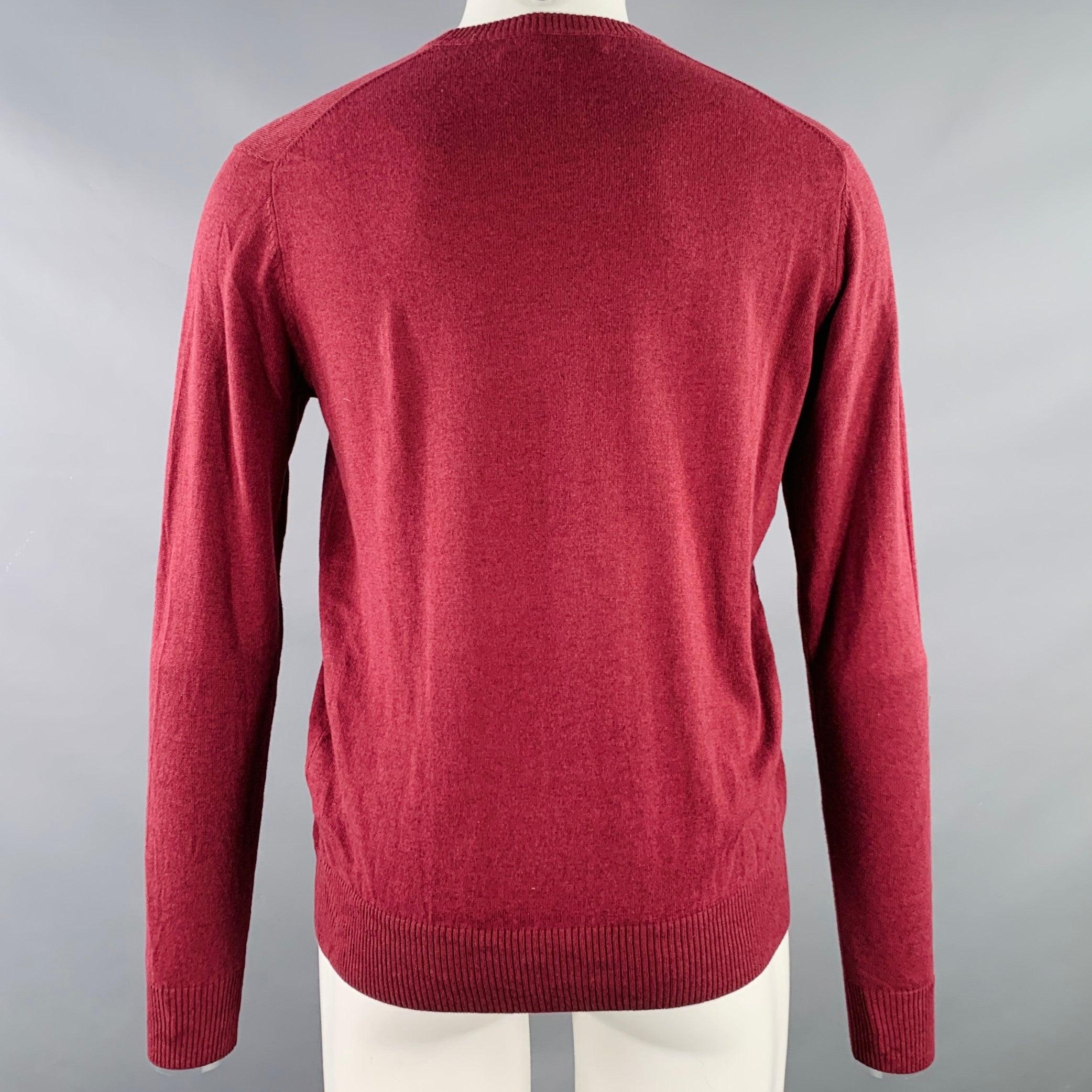 NEIMAN MARCUS Größe S Burgundy Knit Cotton Merino Wool Crew Neck Pullover (Rot) im Angebot