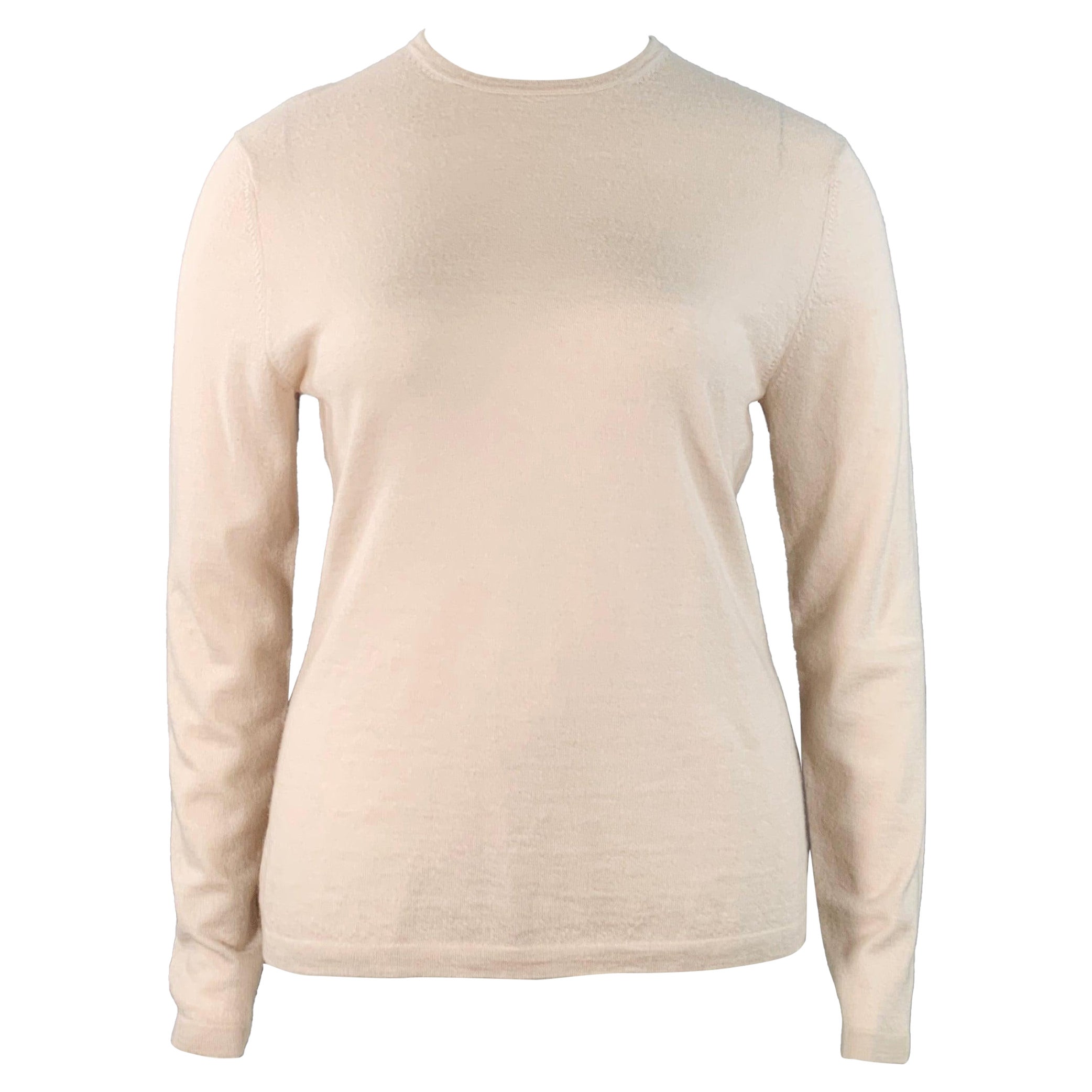 NEIMAN MARCUS Pullover a maniche lunghe in cashmere beige taglia XL in vendita