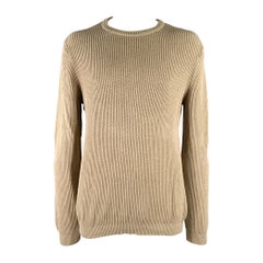 NEIMAN MARCUS Talla XL Jersey de punto de algodón beige con cuello redondo