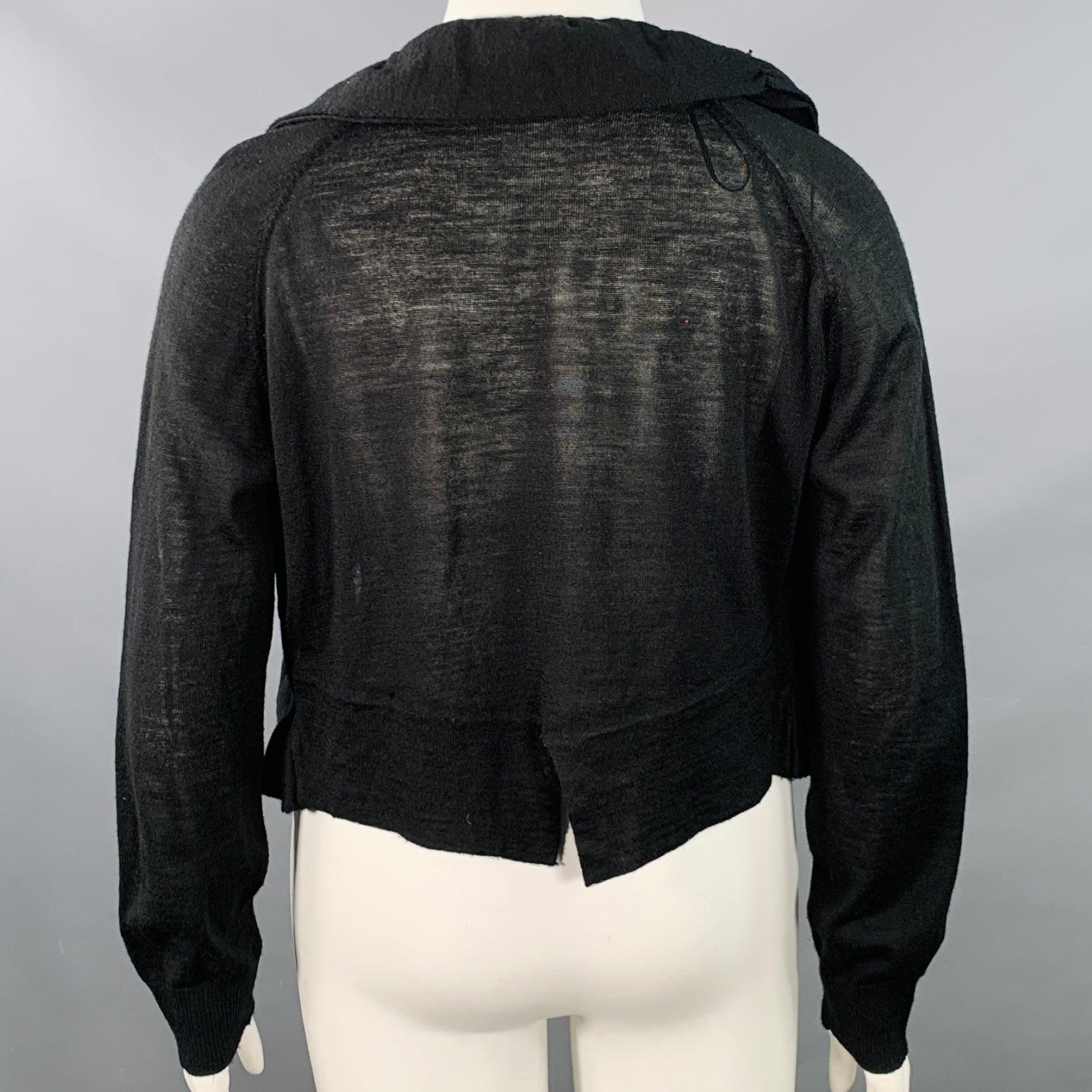 Neiman Marcus Size XL Black Acrylic Wool Ruffled Open Front Cardigan Bon état - En vente à San Francisco, CA