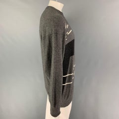 NEIMAN MARCUS Size XL Grey Black Beige Geometric Cashmere Crew-Neck Sweater