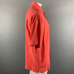 NEIMAN MARCUS Size XL Salmon Solid Silk Button Up Short Sleeve Shirt