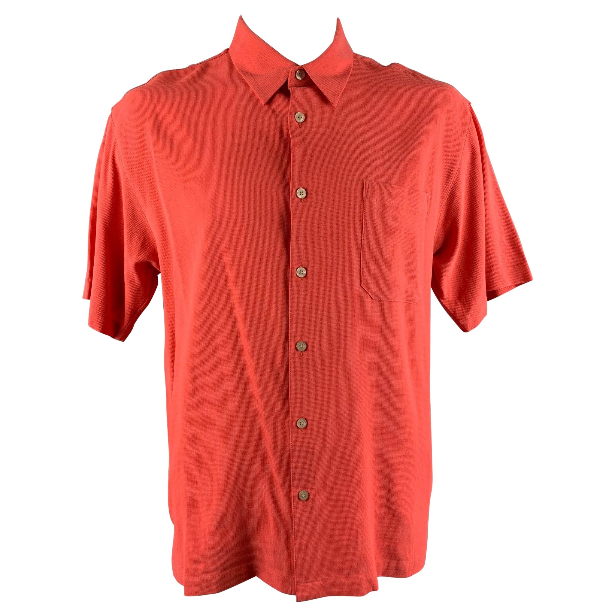 Chemise à manches courtes NEIMAN MARCUS Taille XL Salmon Solid Silk Button Up