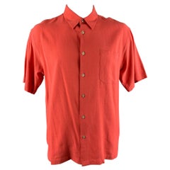 Chemise à manches courtes NEIMAN MARCUS Taille XL Salmon Solid Silk Button Up