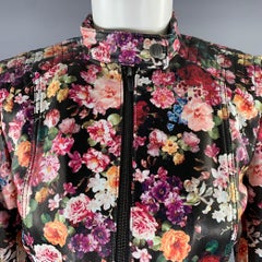 NEIMAN MARCUS Size XS Black Multi-Color Leather Floral Biker Jacket