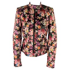 NEIMAN MARCUS Size XS Black Multi-Color Leather Floral Biker Jacket