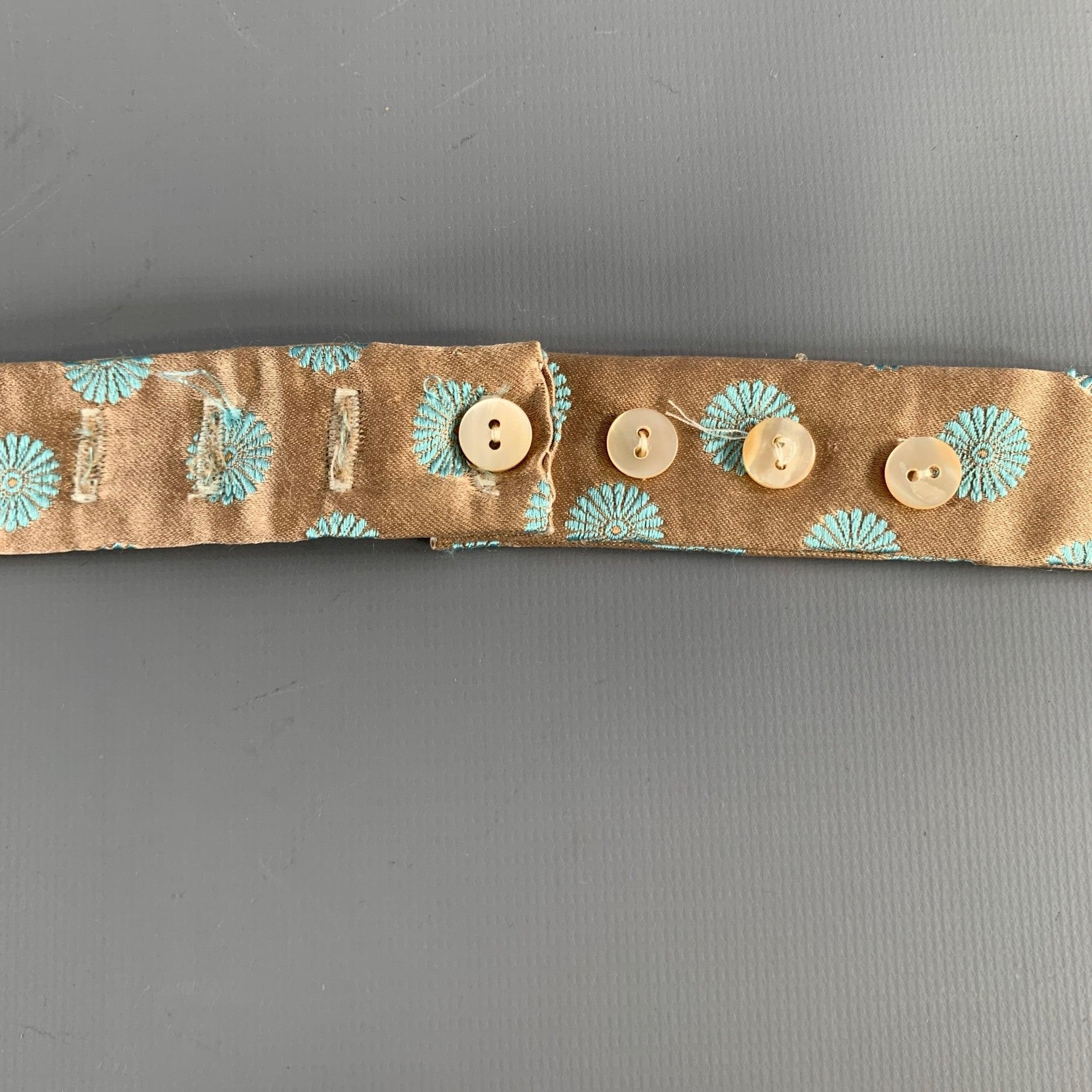 Beige NEIMAN MARCUS Taupe Blue Abstract Floral Silk Satin Bow Tie