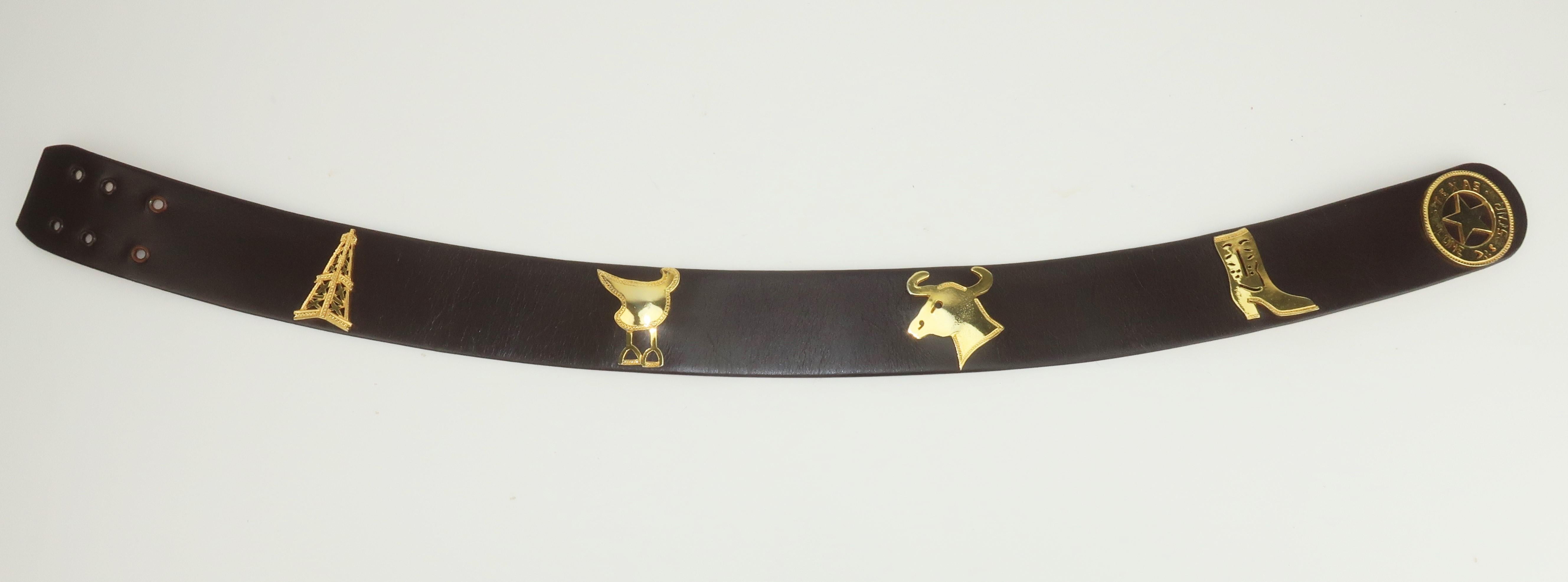 Neiman Marcus Texas Novelty Brown Leather Belt, 1960's In Good Condition For Sale In Atlanta, GA