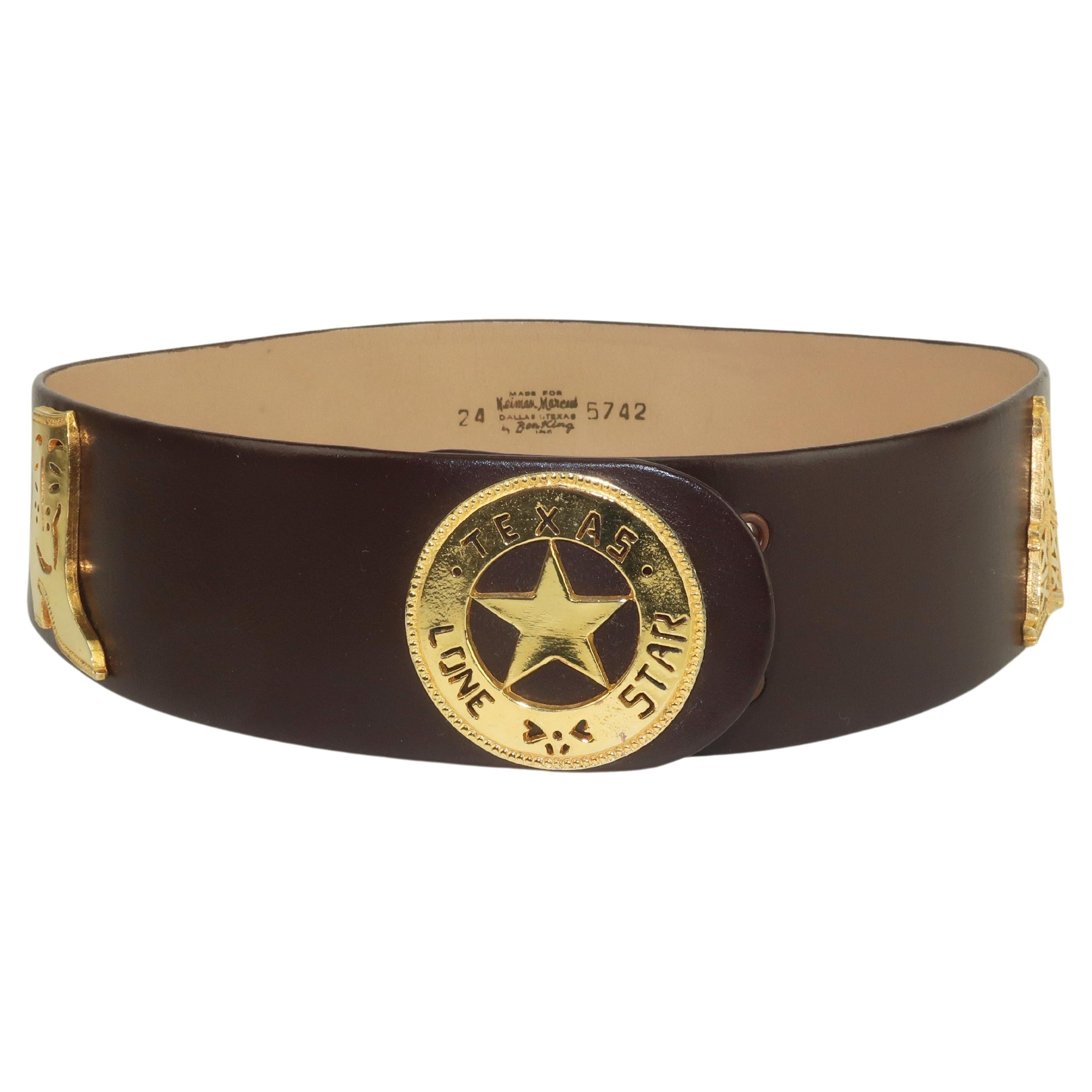 Neiman Marcus Texas Novelty Brown Leather Belt, 1960's For Sale