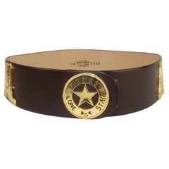 Vintage Neiman Marcus Texas Novelty Brown Leather Belt, 1960's