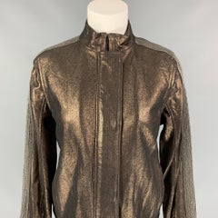 NEIMAN MARCUS The Leather Collection Size S Brown Silver Metallic Leather Jacket