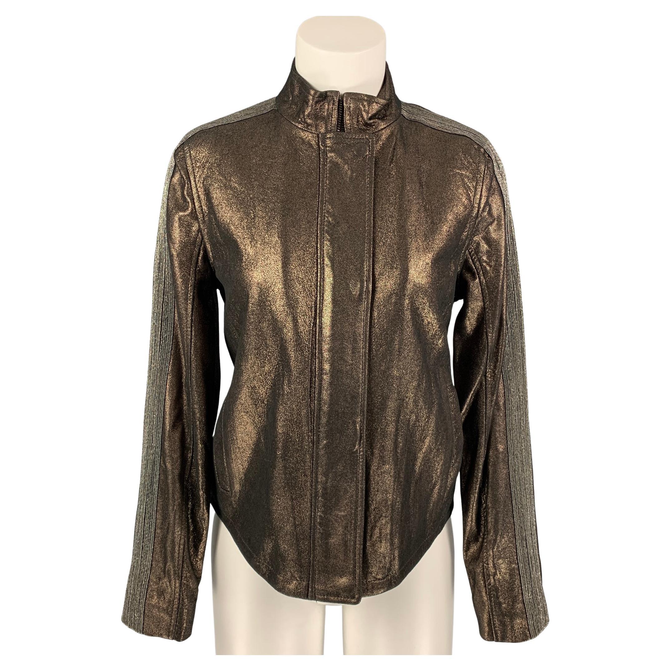 NEIMAN MARCUS The Leather Collection Size S Brown Silver Metallic Leather Jacket