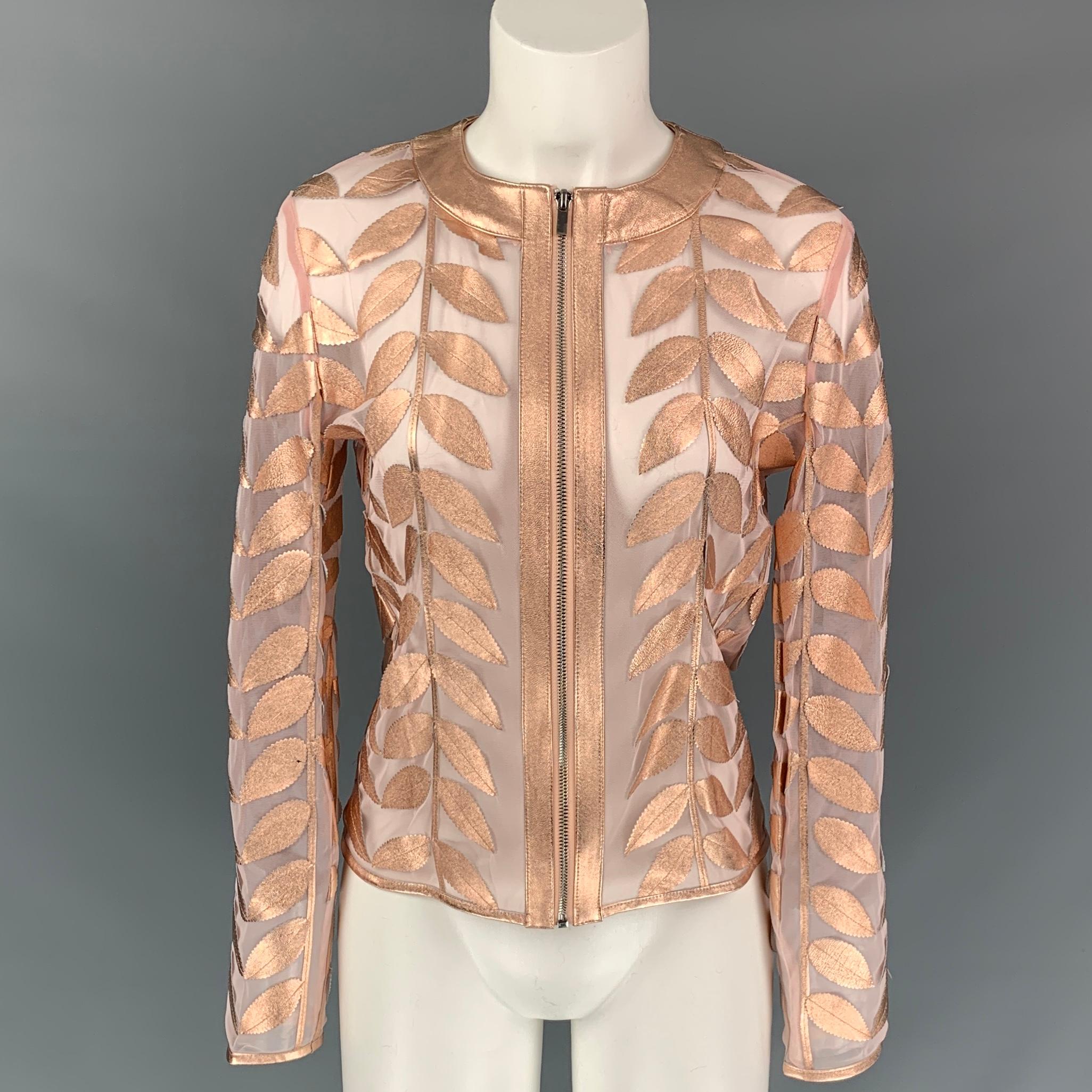 NEIMAN MARCUS The Leather Collection Size XS Rose Gold Leather Jacket