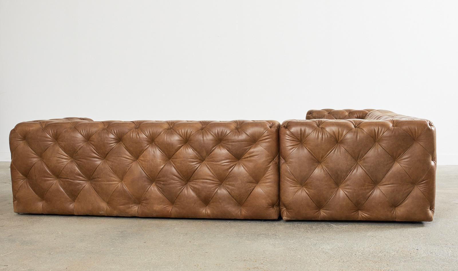 Neiman-Marcus Three Piece Tufted Leather Sectional Sofa 10