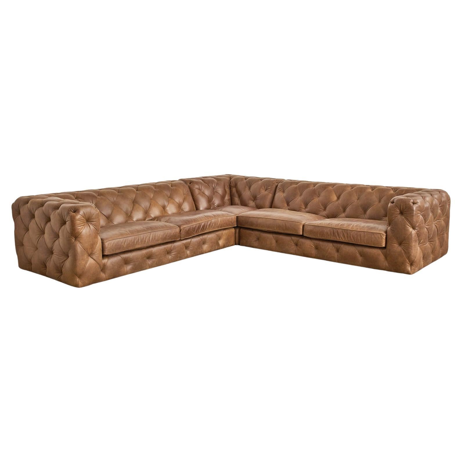 Neiman-Marcus Three Piece Tufted Leather Sectional Sofa