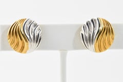 Neiman Marcus - Boucles d'oreilles à pince en or blanc et jaune bicolore à vagues circulaires
