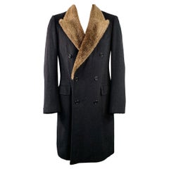 NEIMAN MARCUS Vintage Size L Black Taupe Wool Fur Peak Lapel Double Breasted Coat