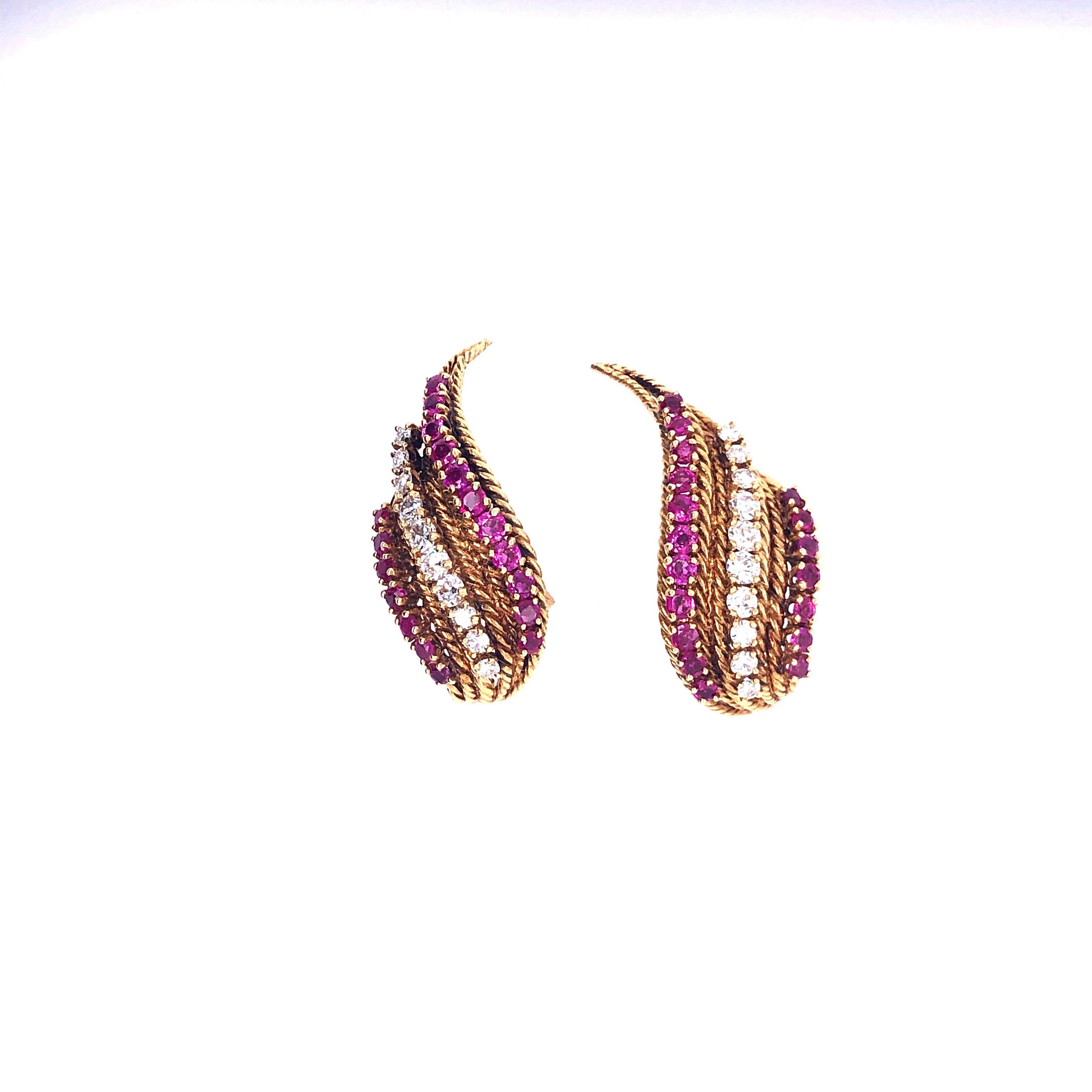 Neiman Marcus Yellow Gold Ruby Diamond Earrings For Sale 3